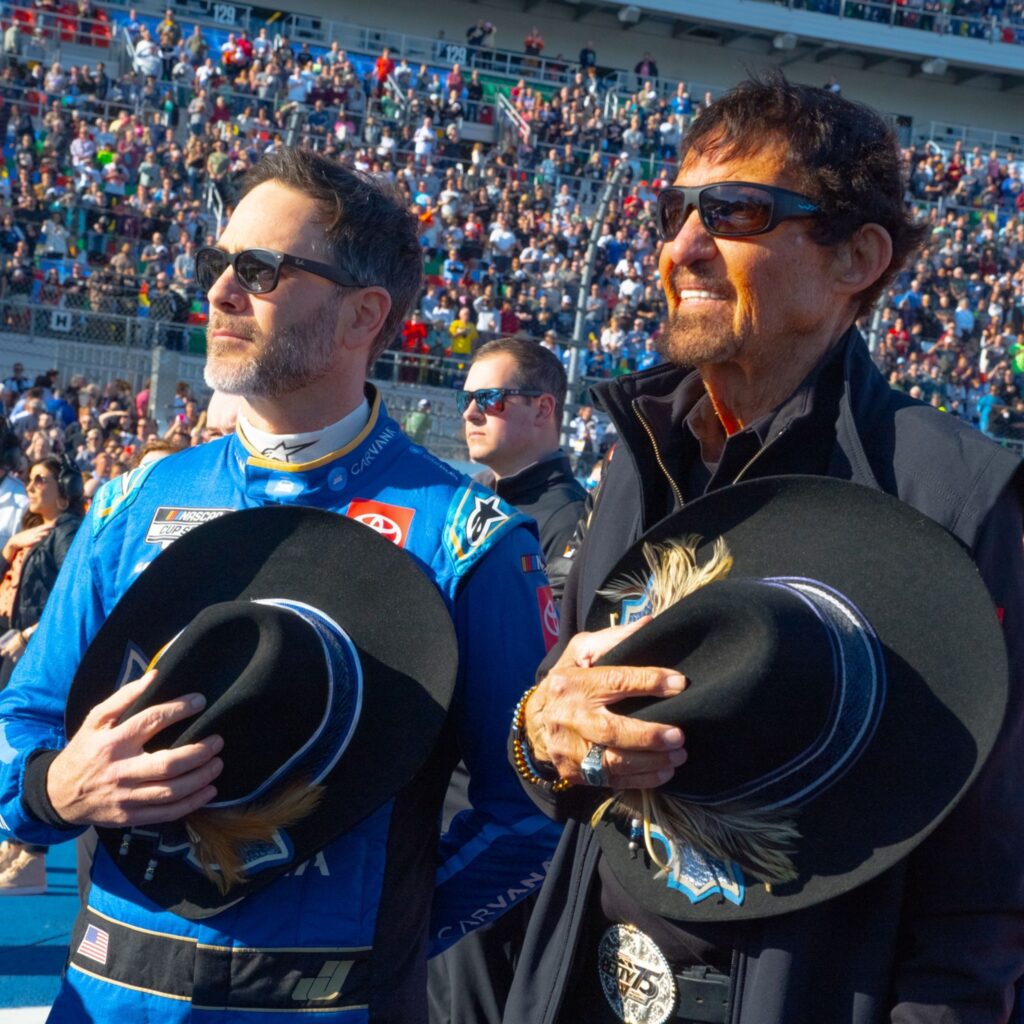 Jimmie Johnson and Richard Petty at a NASCAR race